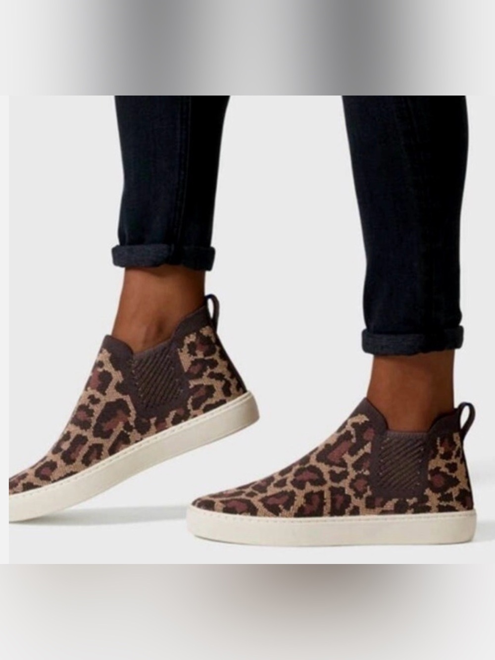 Rothy's Leopard Print High-Top Slip-On Sneakers - Brown/Tan Size 7